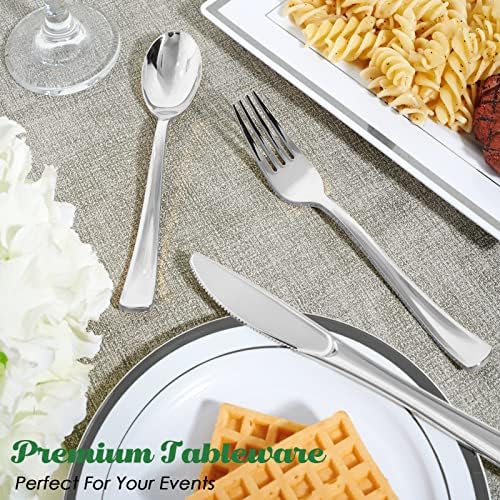 FOCUSLINE 75 Pack Silver Plastic Silverware, Disposable Cutlery Set