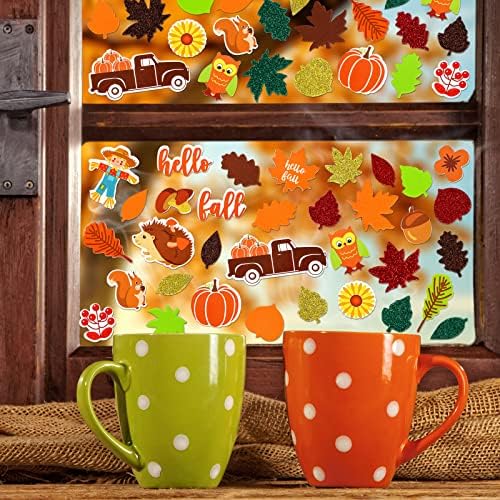 Whaline 460Pcs Fall Thanksgiving Foam Stickers Glitter Maple Leaves Pumpkin Self-Adhesive Sticker for Kids Party Favors Scrapbook Craft DIY Decor