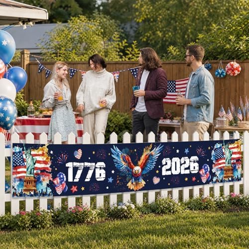 250th Anniversary America Banner, 1776-2026 USA 250 Years Patriotic Potio Banner, 4th of July Memorial Day Eagle Flag for Home Indoor Outdoor Party Decor Supplies