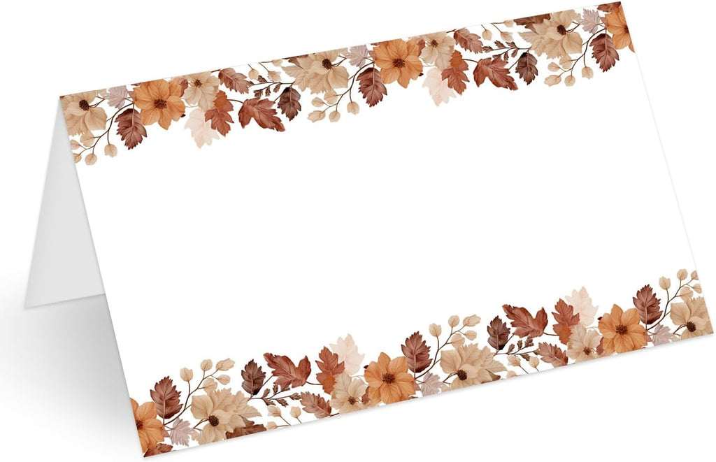 25Pcs Fall Place Cards, Watercolor Leaves Retro Boho Tented Name Cards, Seating Card for Wedding Thanksgiving Autumn Party Table Setting, 2.1 x 3.5 Inch Folded -16