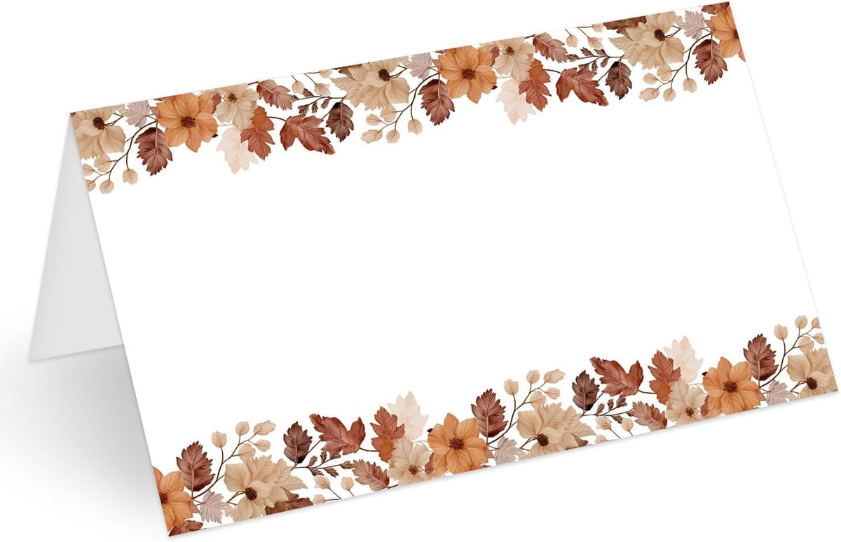 25Pcs Fall Place Cards, Watercolor Leaves Retro Boho Tented Name Cards, Seating Card for Wedding Thanksgiving Autumn Party Table Setting, 2.1 x 3.5 Inch Folded -16