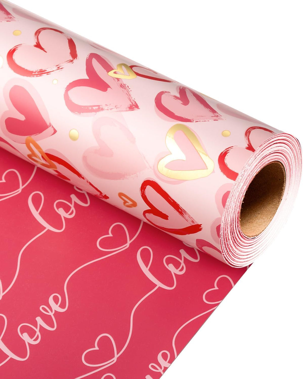 MAYPLUSS Pink Wrapping Paper, Heart Gift Wrap Paper Roll Reversible Love for Girl Women Anniversaries, Wedding Shower, Engagement, Romantic Celebration, Mothers Day, 17IN x 33FT