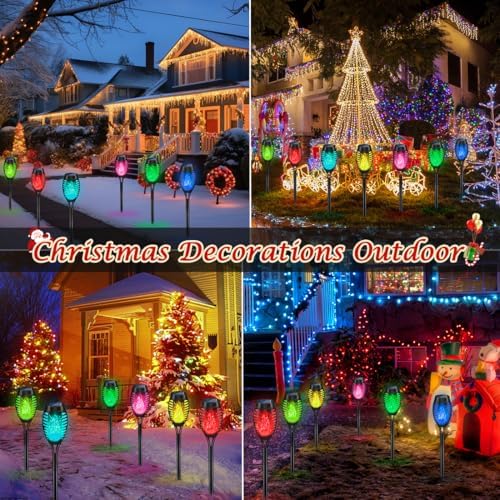 Christmas Decorations Outdoor, Multicolor Flickering Solar Christmas Lights