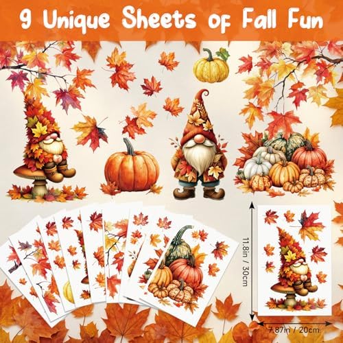 Fall Window Clings Gnomes Decor Autumn Thanksgiving Stickers Decorations