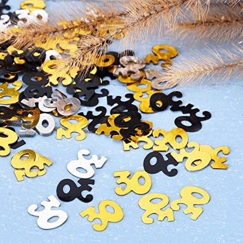 Shappy 1700pcs Number 30 Glitter Confetti for Birthday Gold Black Silver