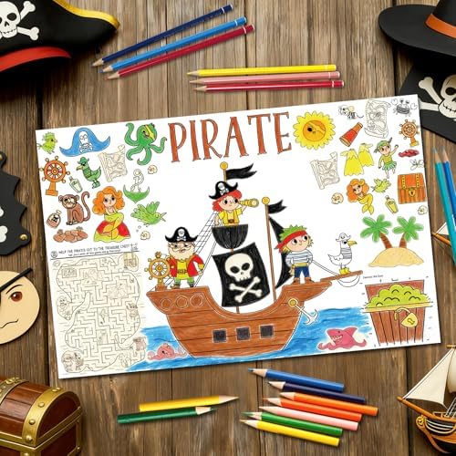 Pirates Crafts for Kids 15Packs 17X11Inches Coloring Placemats with Thankful - Fall Art Activities for Friendsgiving, Preschool & Kindergarten Projects for Toddlers,Kids, Girls & Boys