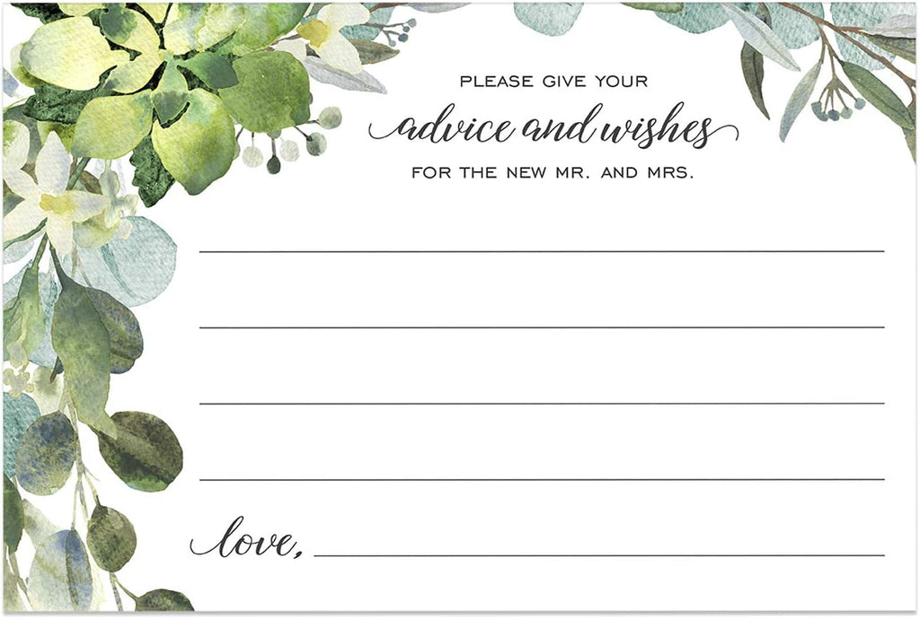 Canopy Street Lush Greenery Advice And Wishes Cards For The Bride And Groom / 50 Marriage Advice Note Cards / 4" x 6" Newlyweds Blank Advice Cards/Greenery Bridal Shower Décor And Games