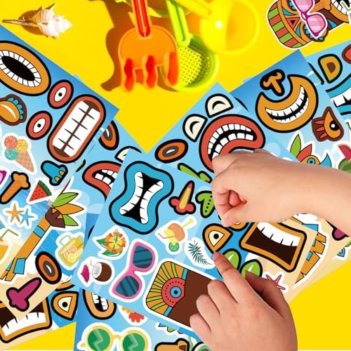 Summer Stickers, Make a Tiki Face Sticker, Tropical Hawaiian Stickers