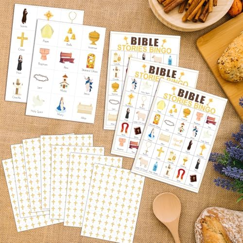 Bible Bingo Game, Party Games with 24 Players, Happy Holiday Bingo Game for Adults, Sunday Church Game Bible Activity for Christian, Family Open Day Supplies Party Supplies-16