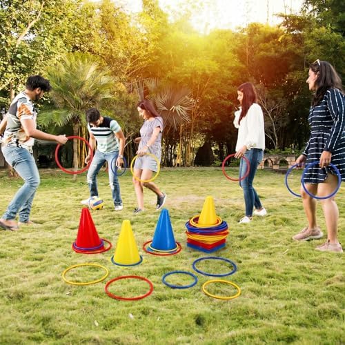 Leyndo 52 Pcs Ring Toss Game Set 12 Plastic Training Cones 40 Toss Rings for Carnival Party Backyard Indoor Outdoor Games