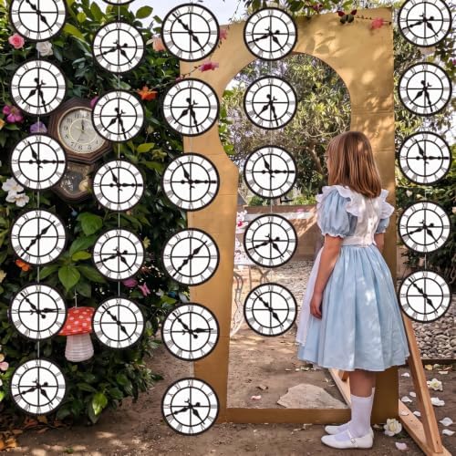 Xinnun 8 Pcs Wonderland Tea Party Decorations Fairy Curious Clock Garlands
