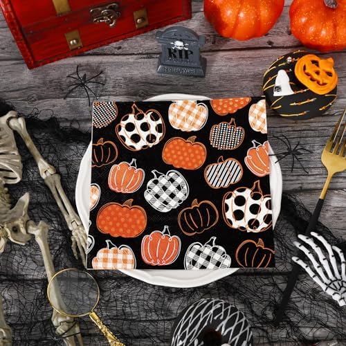 JarThenaAMCS 50Pcs Halloween Pumpkin Napkins Black Orange Pumpkin Paper Luncheon Napkins Disposable Dinner Hand Napkins for Halloween Party Supplies