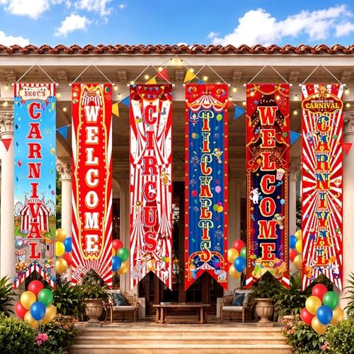 Hahafelt 6 Pcs Carnival Circus Party Decoration 61'' Halloween Porch Banner