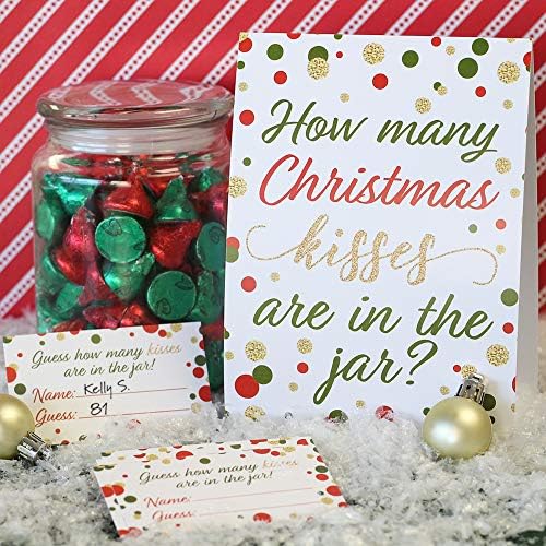 DISTINCTIVS Christmas How Many Kisses Game, Sign and 30 Guessing Cards