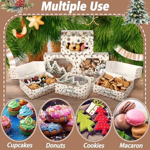 Eaasty 24 Pcs Christmas Cookie Boxes with Window Bulk, Neutral