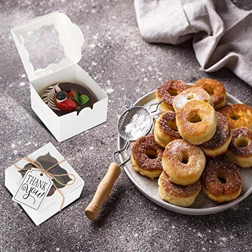 KPOSIYA 60pcs Small Cookie Boxes with Window, 4x4x2.5 White Bakery Box