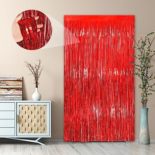 2 Pack Red Foil Curtain Backdrop Birthday Party Decorations Party Streamers