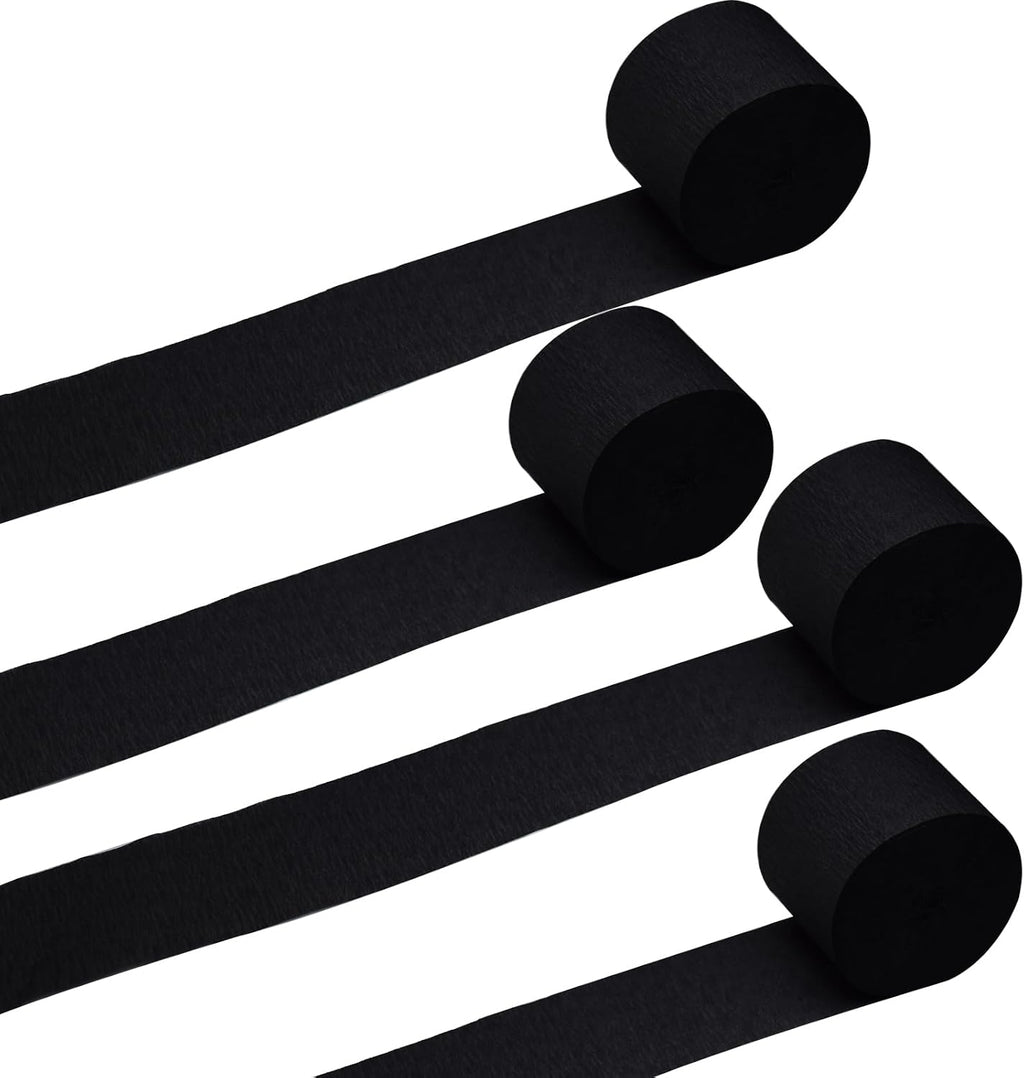 FOONEA Crepe Paper Streamers - 4 Rolls 330ft Black Crepe Paper for Party, Wedding, Birthday & Baby Shower Decorations
