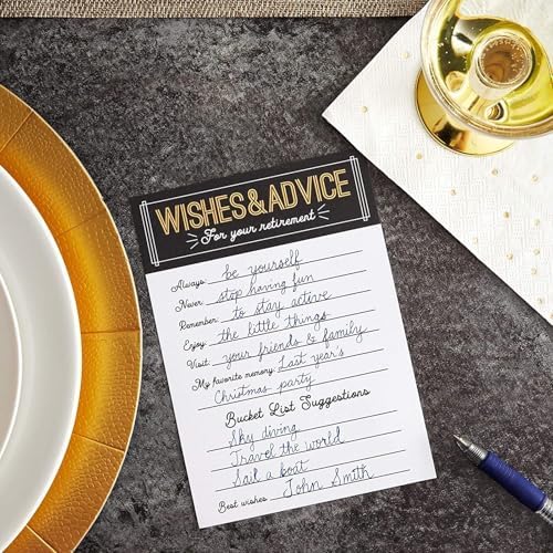 Sparkle and Bash Retirement Advice Cards & Wishes - 5 x 7-Inch, 36 Pack, Black Letter Print - Party Games, Well Wishes & Memory Advice for Retiree