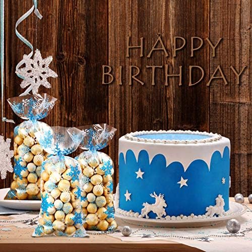 Blulu 200 Pcs Winter Snowflake Cellophane Treat Bags Christmas Goodie Bags