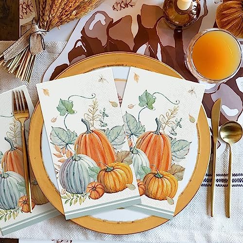 Horaldaily 50Pcs Fall Paper Napkins, Watercolor Pumpkin