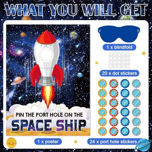 Faccito Pin Outer Space Party Game Set with Blindfolds