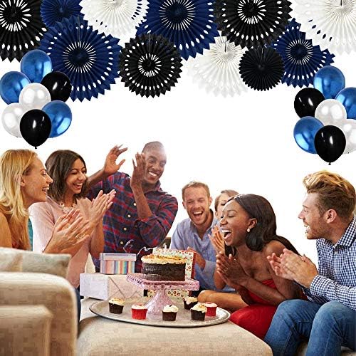 BEISHIDA Honeycomb Round Paper Fans Black Blue White Hanging Party Decor