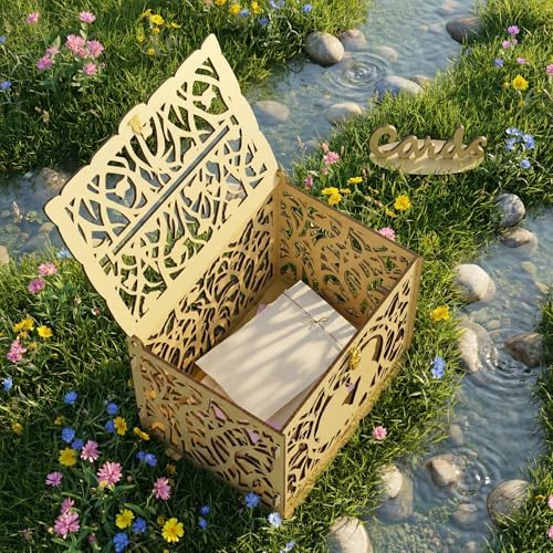 Jolik Wedding Card Box with Sign – Large Rustic Wedding Money Box Holder, DIY Envelop Gift Card Shadow Boxes for Wedding Reception, Anniversary, Graduation, and Birthday Parties (Yellow)