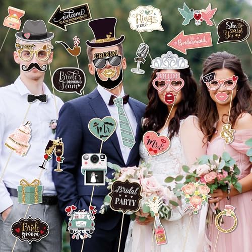 36 Pcs Wedding Photo Booth Props for Wedding Party Decoration Supplies, Weddings Theme Selfie Props Photography Backdrop Decorations for Weddings Party Favors