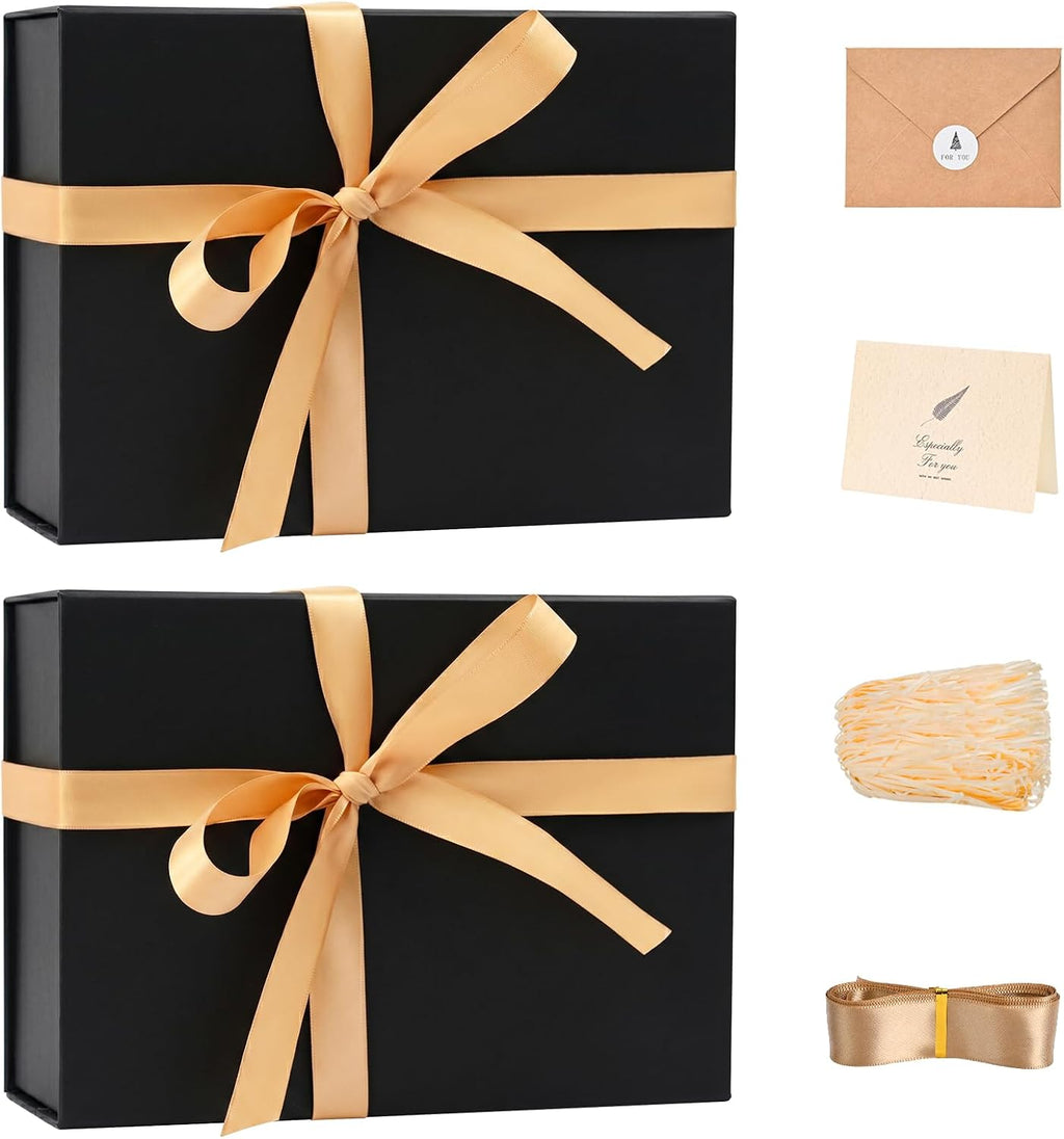 LIFELUM Black Magnetic Gift Box for Birthday Presents, 9.5"x7"x3.5"