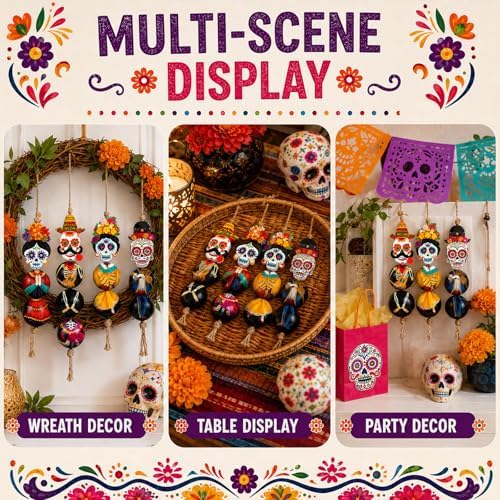 Cinnvoice 240 Pcs Holiday Wood Beads with Twine,Day of the Dead