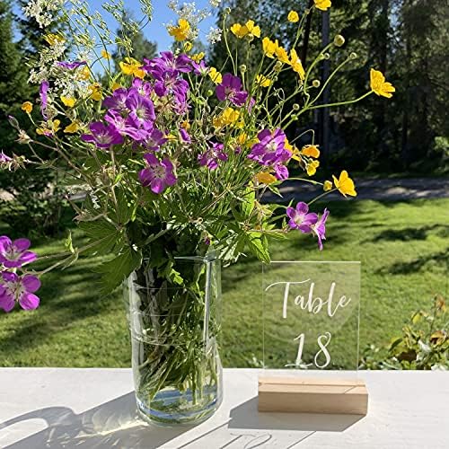 UNIQOOO 50 Pack Oak Wood Table Number Stands | 1/8” Thick Acrylic Sign Holders | Display Stands | Place Card Holder, Perfect for Retail Shop Wedding Dinner Party, Events Decoration, Retail Shop
