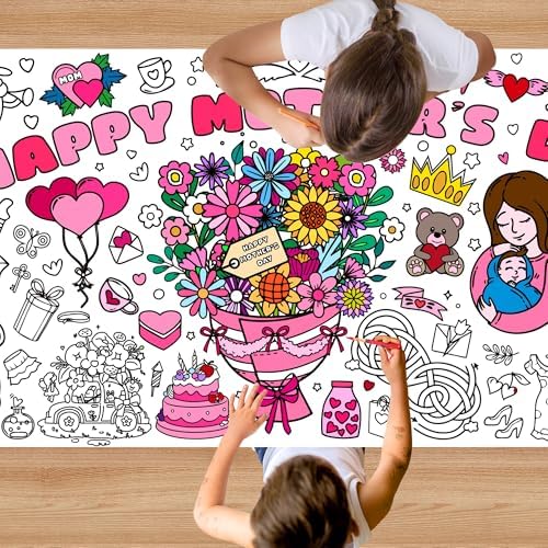 Mother's Day Giant Coloring Poster, Paper Coloring Tablecloth for Home DIY Drawing Games Mother's Day Birthday Party Supplies 30x72 Inch