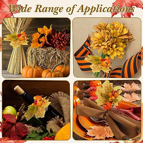 8 Sets Fall Thanksgiving Napkin Rings and Cloth Napkins, Harvest