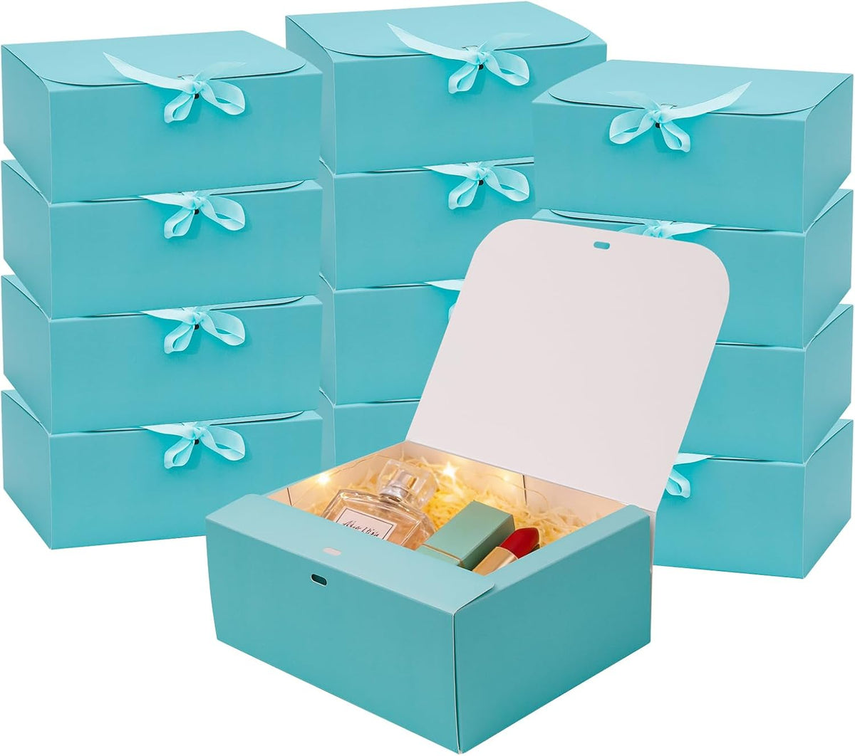 LWYMX 12 PCS Blue Gift Boxes with Lids，9.8x7.8x3.9, Bridesmaid Proposal Box with Ribbon, Gift Boxes for Wedding, Christmas, Valentine's Day,Birthday,Baby Shower and the other Parties