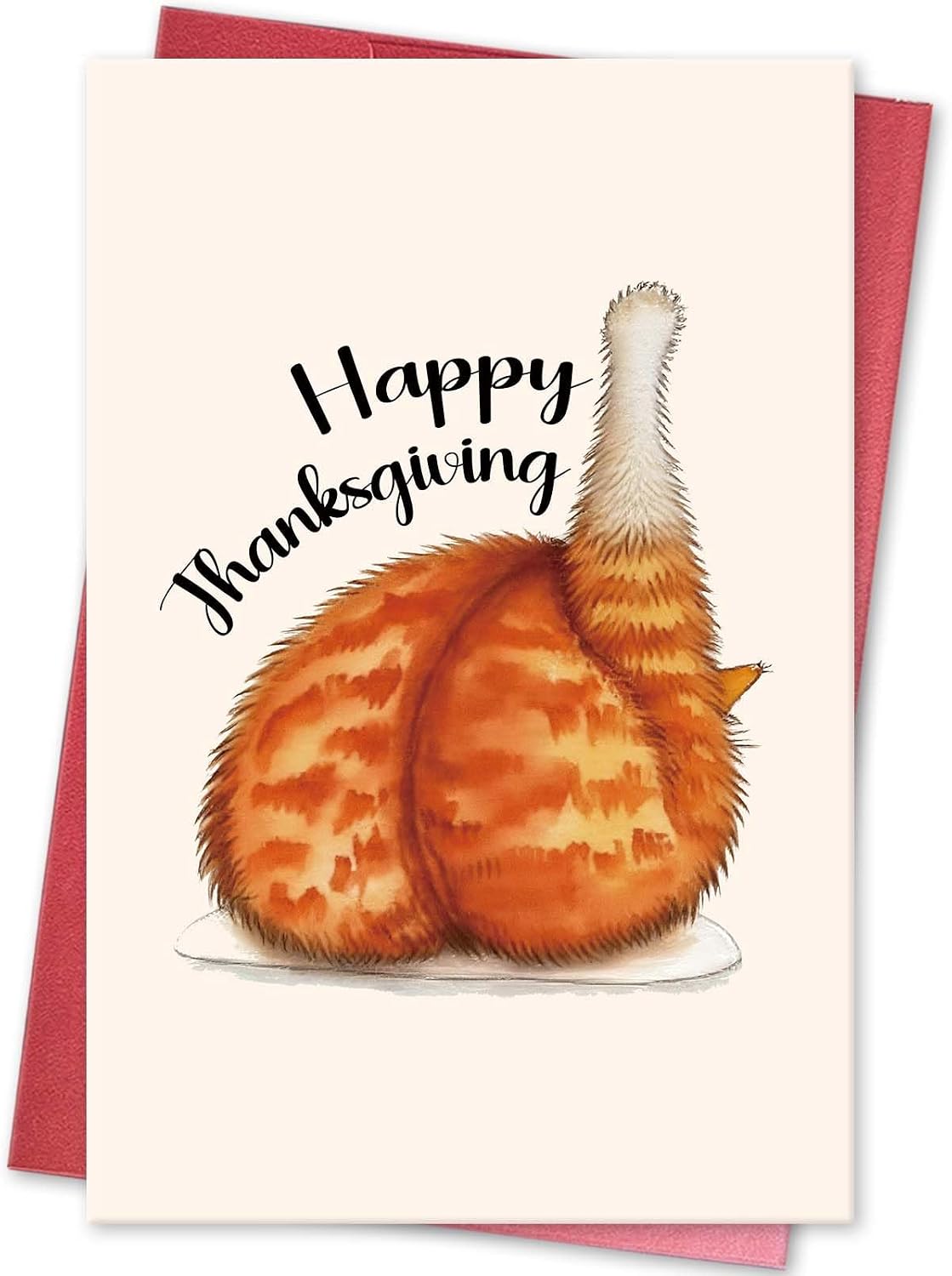 Cat Turkey Leg Happy Thanksgiving Card, Funny Thanksgiving Day Card for Cat Lover, Humorous Turkey Day Gift for Him He