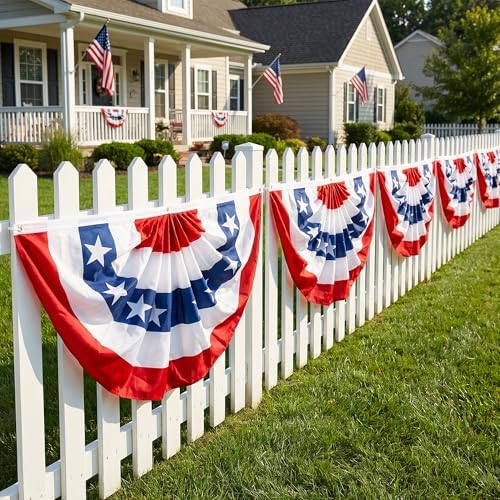 HOOSUN 5 Pack Flag Bunting for Outside,Patriotic 4th of July Decorations,2x4 FT Patriotic Bunting Flags Memorial Day Decor,Red White and Blue Pleated Fan Flag,Flags Banners for Porch