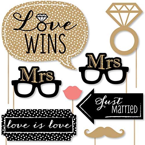 Mrs. and Mrs. - Gold - Lesbian Wedding Photo Booth Prop Kit - 20pc