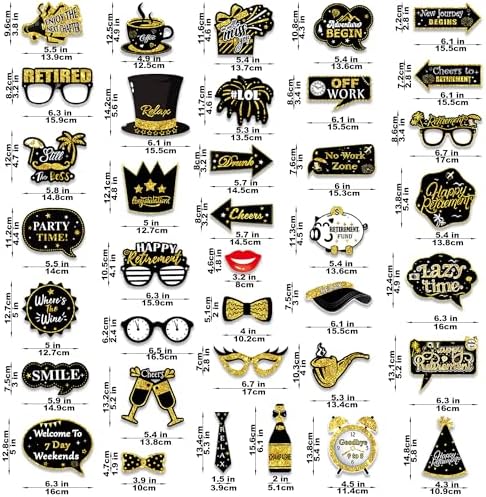 Retirement Party Photo Booth Props Kit - 37pcs Paper Photo Props 1 Frame Glitter Retirement Party Decorations for Retiree Celebration, Farewell Office Party Supplies (Black and Gold)