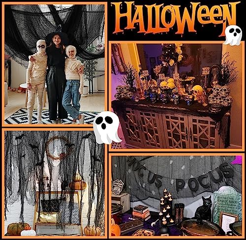 200" x 59" Halloween Spooky Cloth - Black Creepy Spooky Halloween Decorations - Large Size Scary Creepy Gauze for Halloween Party Supplies Stairway Window Table Doorways Decor