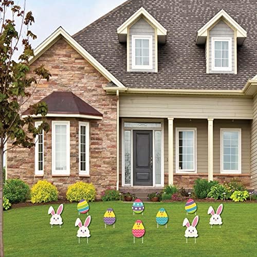 Big Dot of Happiness Hippity Hoppity - Easter Bunny & Egg Yard Decorations - Outdoor Easter Lawn Decorations - 10 Piece