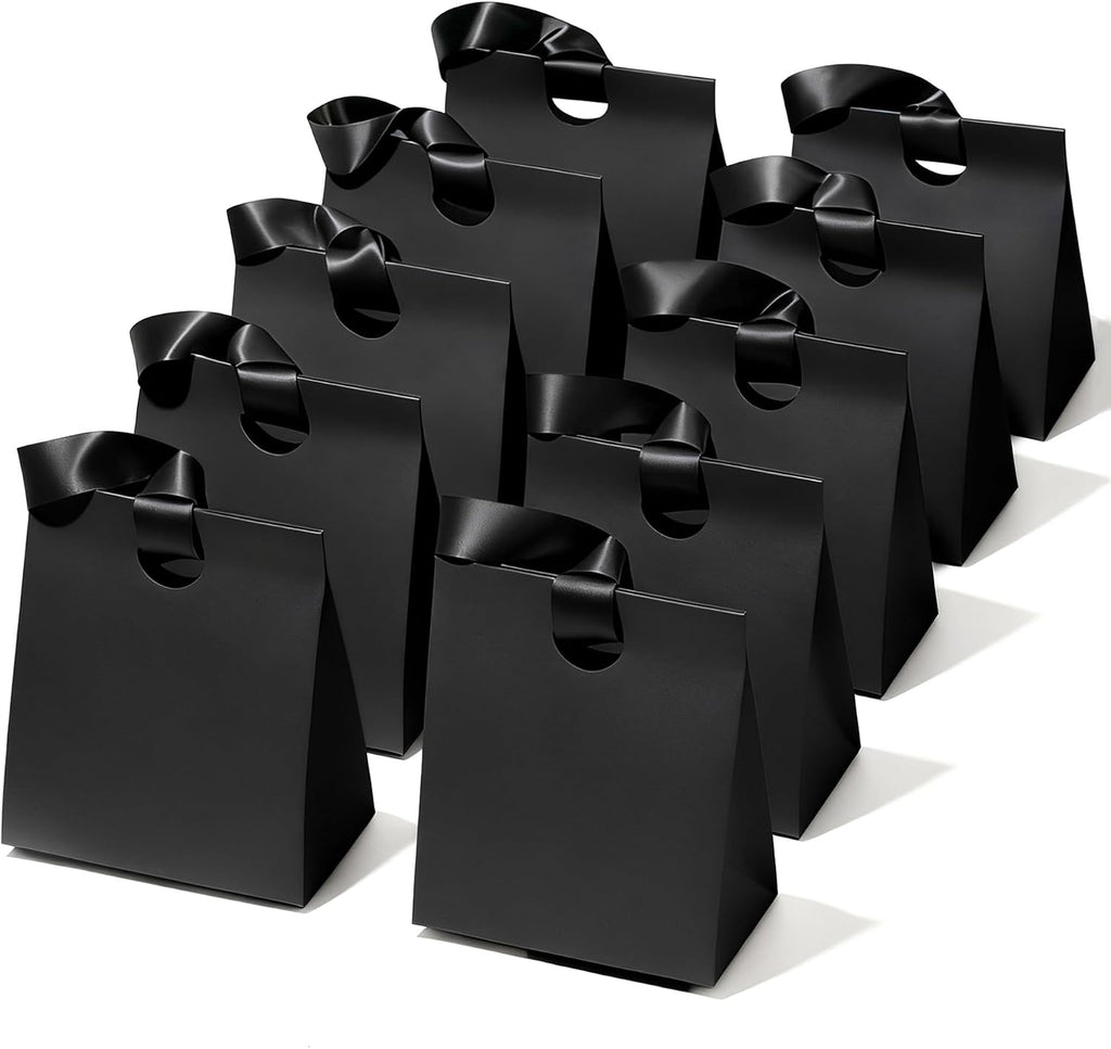 Vitalizart Paper Gift Bags With Ribbon Handles Small Black Bulk Pack