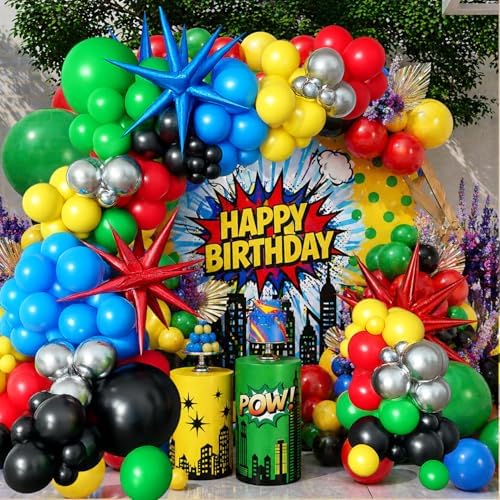 137Pcs Red Blue Yellow Green Black Balloon Arch Kit