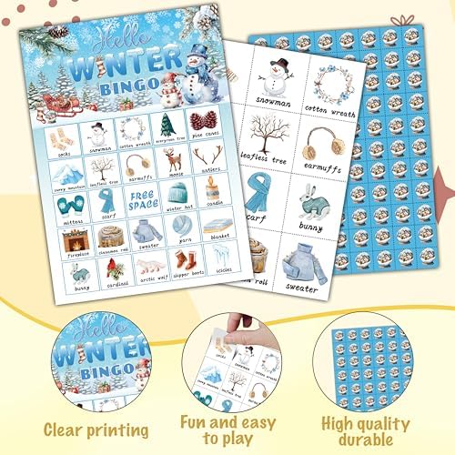 Christmas Bingo Game Cards, Winter Holiday Party Games, Christmas Party Game Decor, Winter Holiday Games, Bingo Sets for Adults Large Group, Xmas Theme Party Activity Supplies -A20