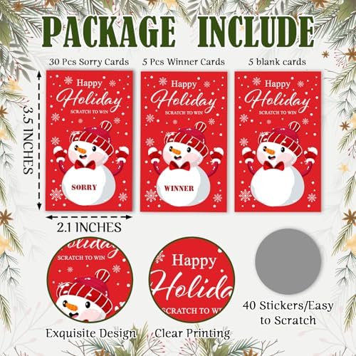 ZIIUFRN 40 Pcs Snow Man Christmas Scratch Off Cards with Stickers, Merry Christmas Raffle Tickets for Games Prizes, Xmas Holiday Party Games for Family Party -A03