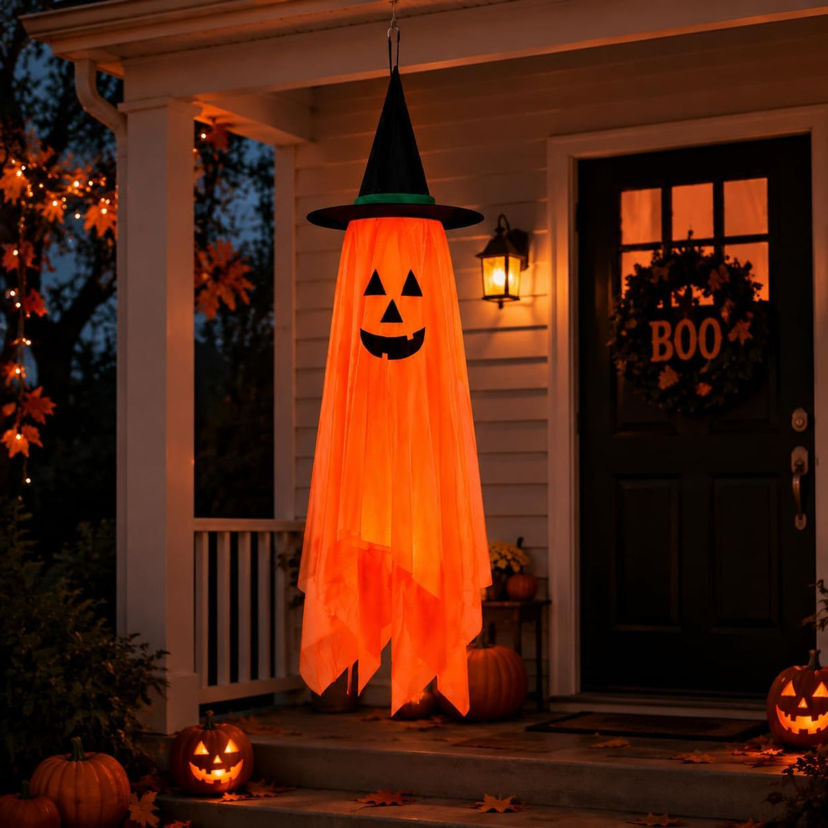 Halloween Decorations Ghost Hanging Ornaments: 39.4 Inch Foldable Cloth Witch Hat Ghost Decor With Lanyards - Reusable Hanging Halloween for Tree Porch Yard and Ceiling Wall Home