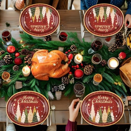 Christmas Oval Plates 10x12 Inch, Christmas Tree Disposable Plates