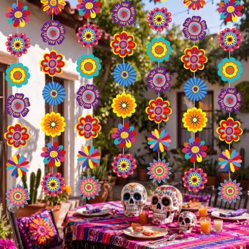 Xinnun 8 Pcs Day of The Dead Party Decorations Halloween Flower Garlands