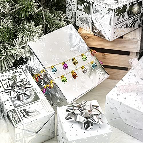 WRAPAHOLIC 30 Inch Silver Christmas Wrapping Paper Roll - Jumbo Roll Silver Snowflakes, Candy Cane Holiday Collection with Metallic Foil Shine - 4 Rolls - 30 Inch x 120 Inch Per Roll
