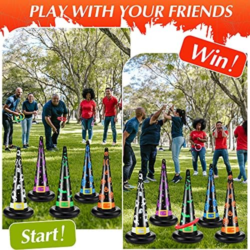 BBTO Halloween Toss Game Set, Inflatable Witch Hat Ring Toss Game for Teens